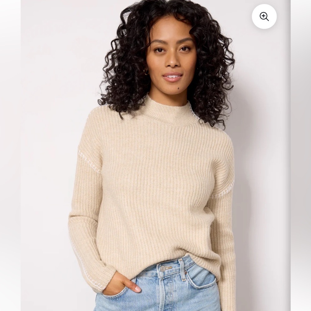 Evereve Haven Whipstitch Mockneck Pullover Cream Sweater NWT size L